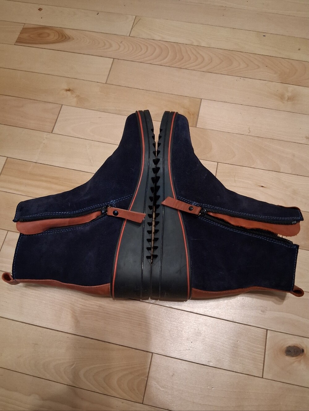 Women's Navy Suede Side-Zip Boots with Red Accents